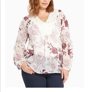 Torrid FLORAL PRINT CHIFFON LACE INSET TOP 5XL